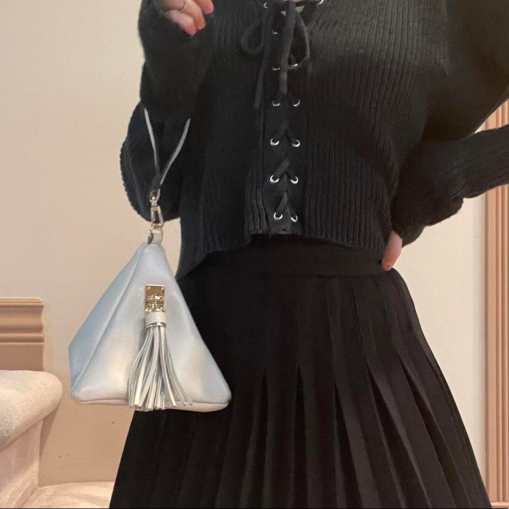 Triangle pyramid clutch wristlet purse with tassel decoration from stylenanda